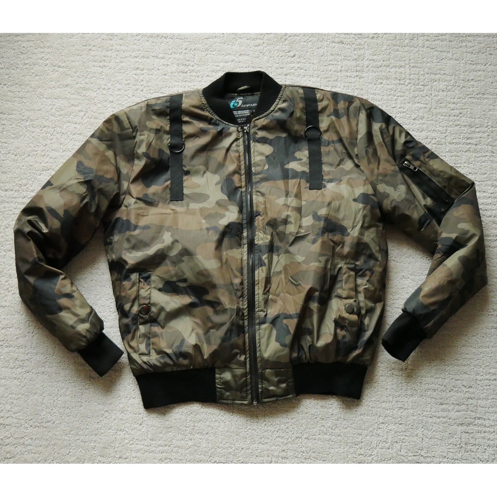i5 Apparel Mens Camo Bomber Jacket American Flag Patch Green Small